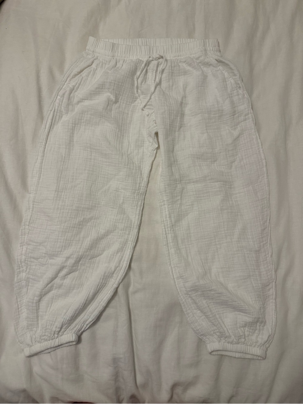GAP White Gauze Elastic-Waist Joggers
